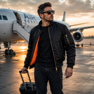 Brandit Pilotenjacke MA1 schwarz KI generiert