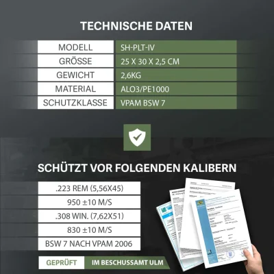 SHIELD Germany Stand Alone Platte NIJ Level IV SK4
